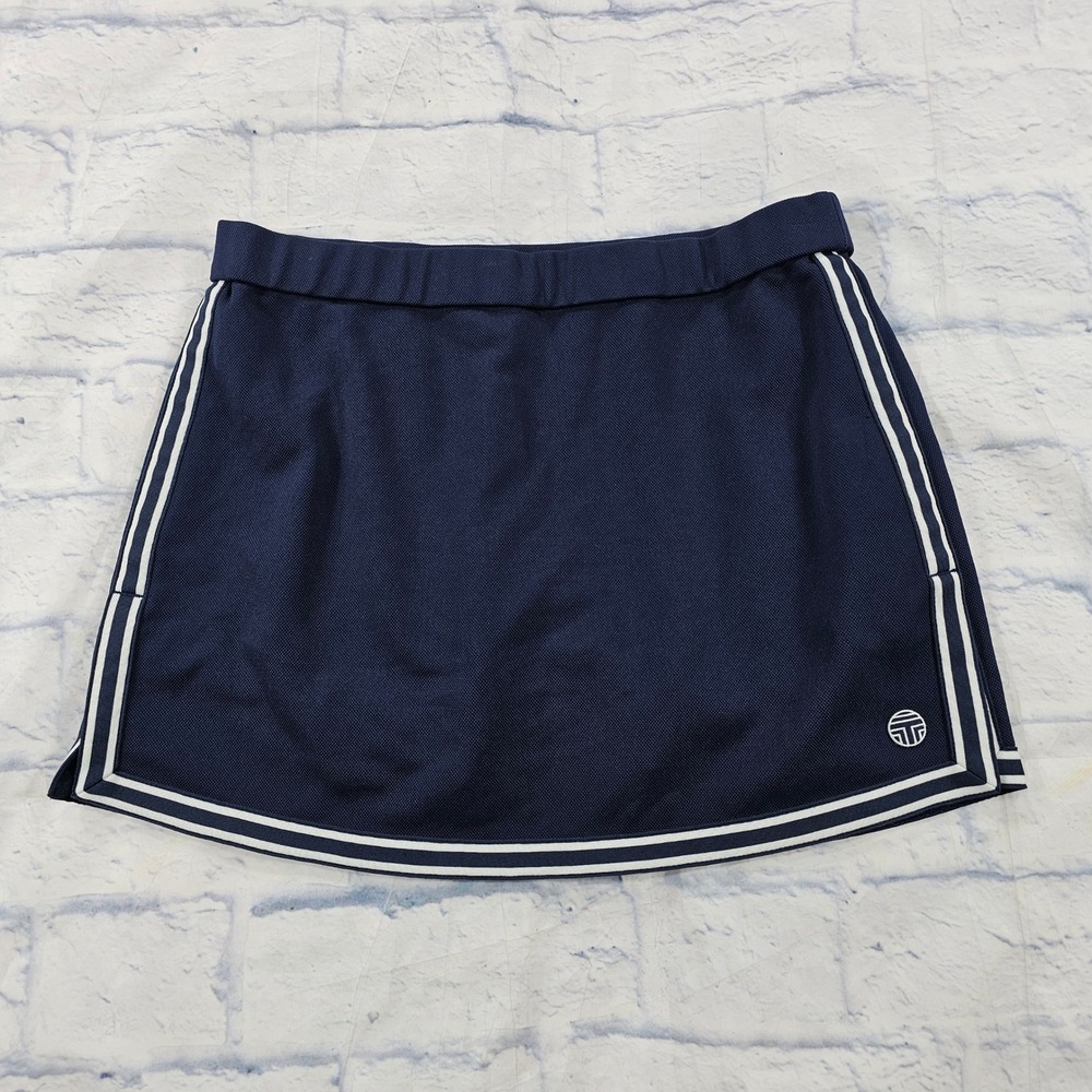 Tory Sport Skort Women Medium Navy Blue Striped Trim Mesh Athletic Tenniscore